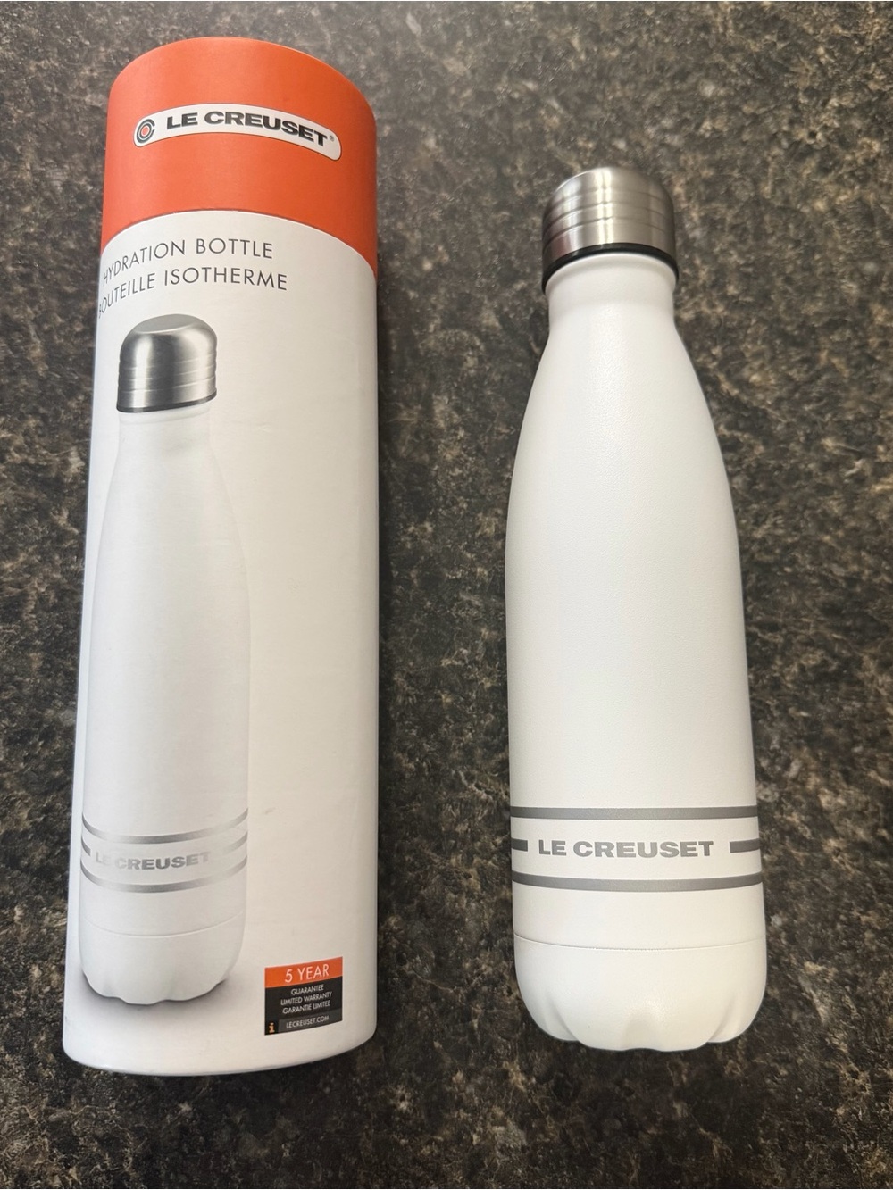 Le Creuset 17oz Hydration Bottle WHITE 18/8 Stainless Steel NIB